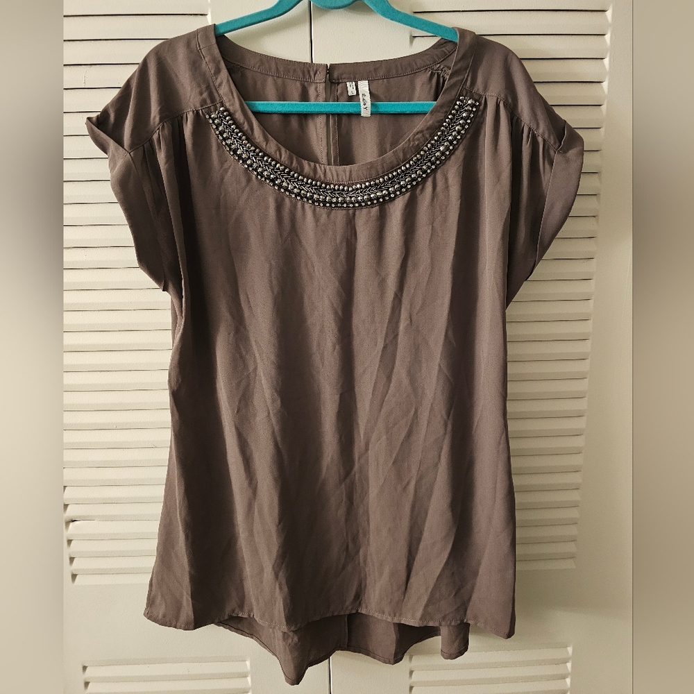 Maurices Studio Y Beaded Scoop-Neck Tunic in Taupe - Size Large